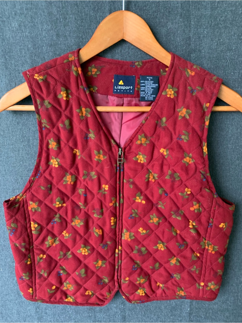 Vintage Lizsport Quilted Red Floral Vest Petite Small Cottagecore